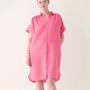 J. Crew Bright Pink Button-Front Shirt Dress